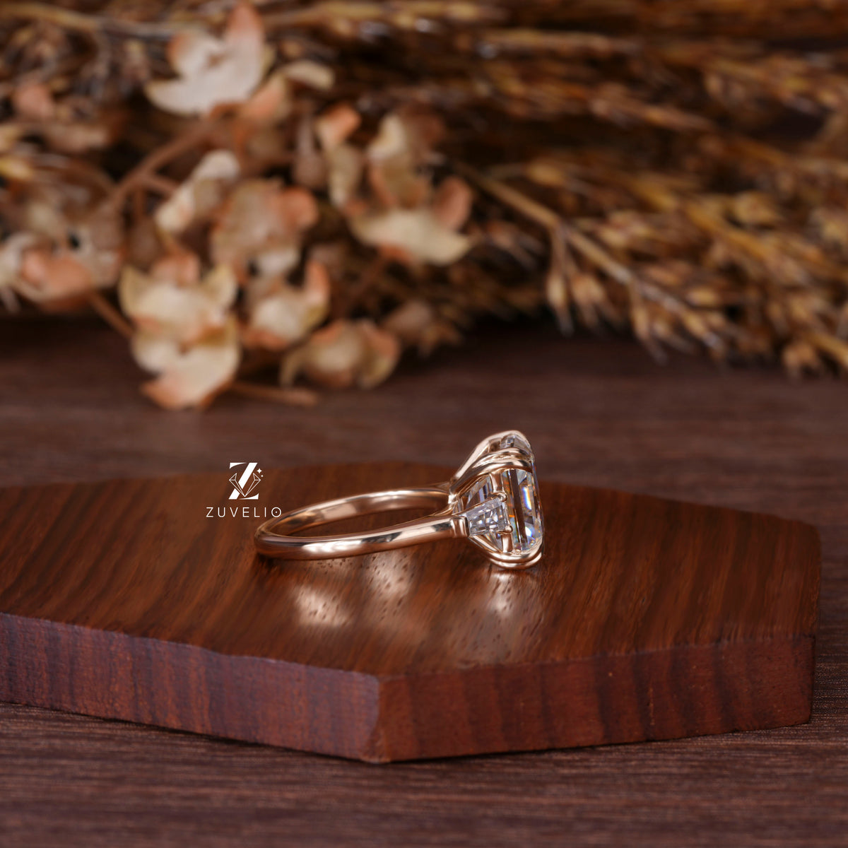 Asscher Moissanite Trilogy Ring