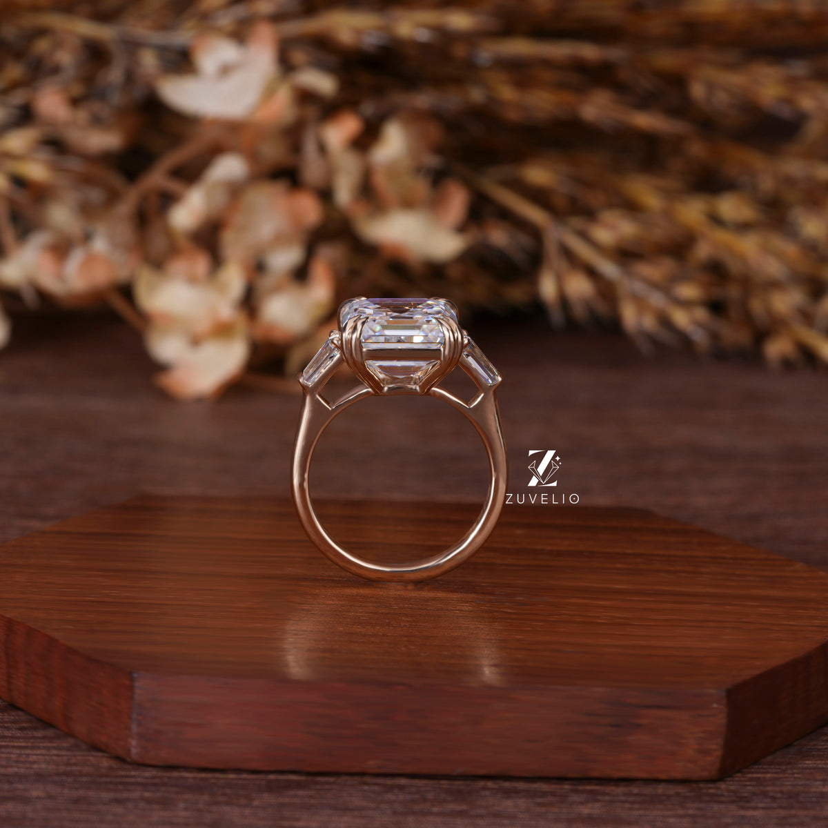 Asscher Moissanite Trilogy Ring