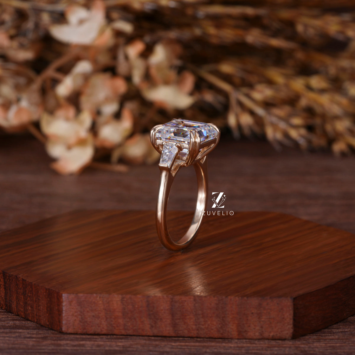 Asscher Moissanite Trilogy Ring