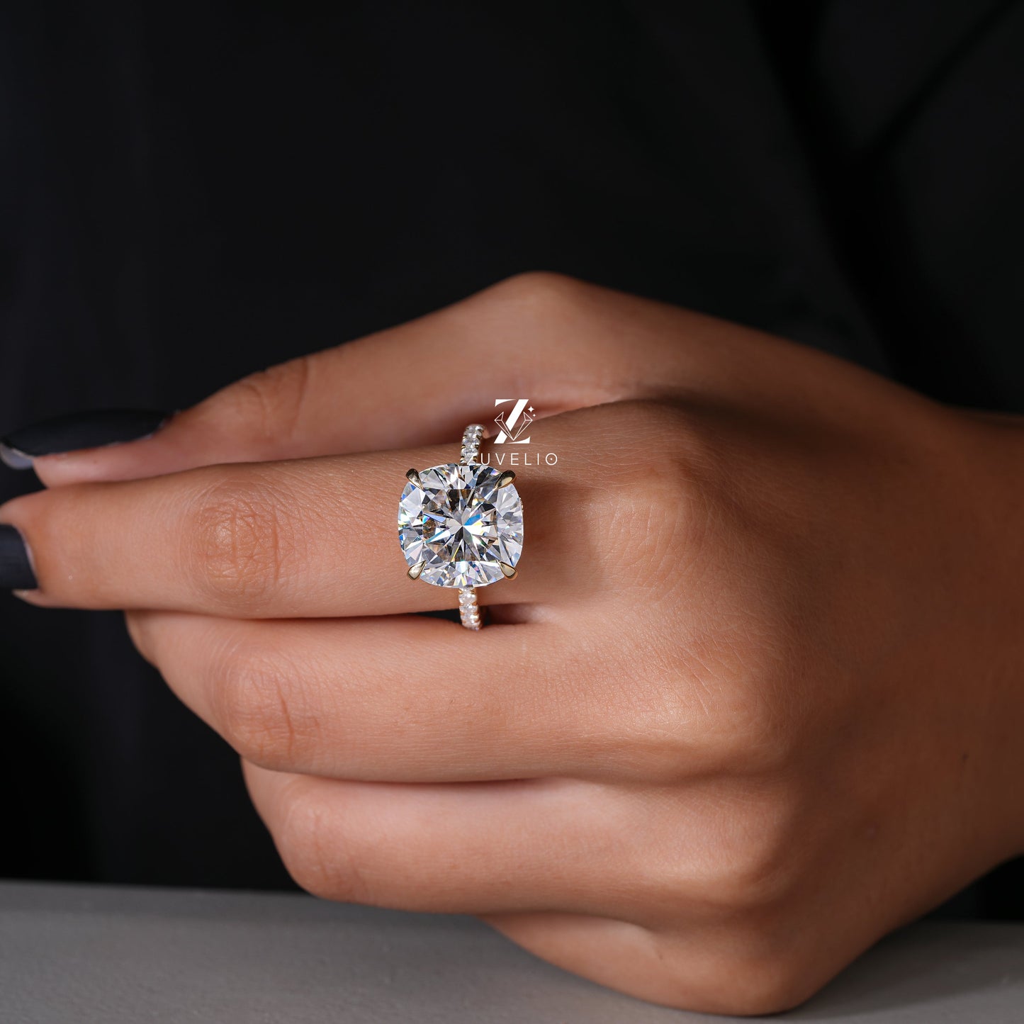 Cushion Hidden Halo Ring - Zuvelio.com