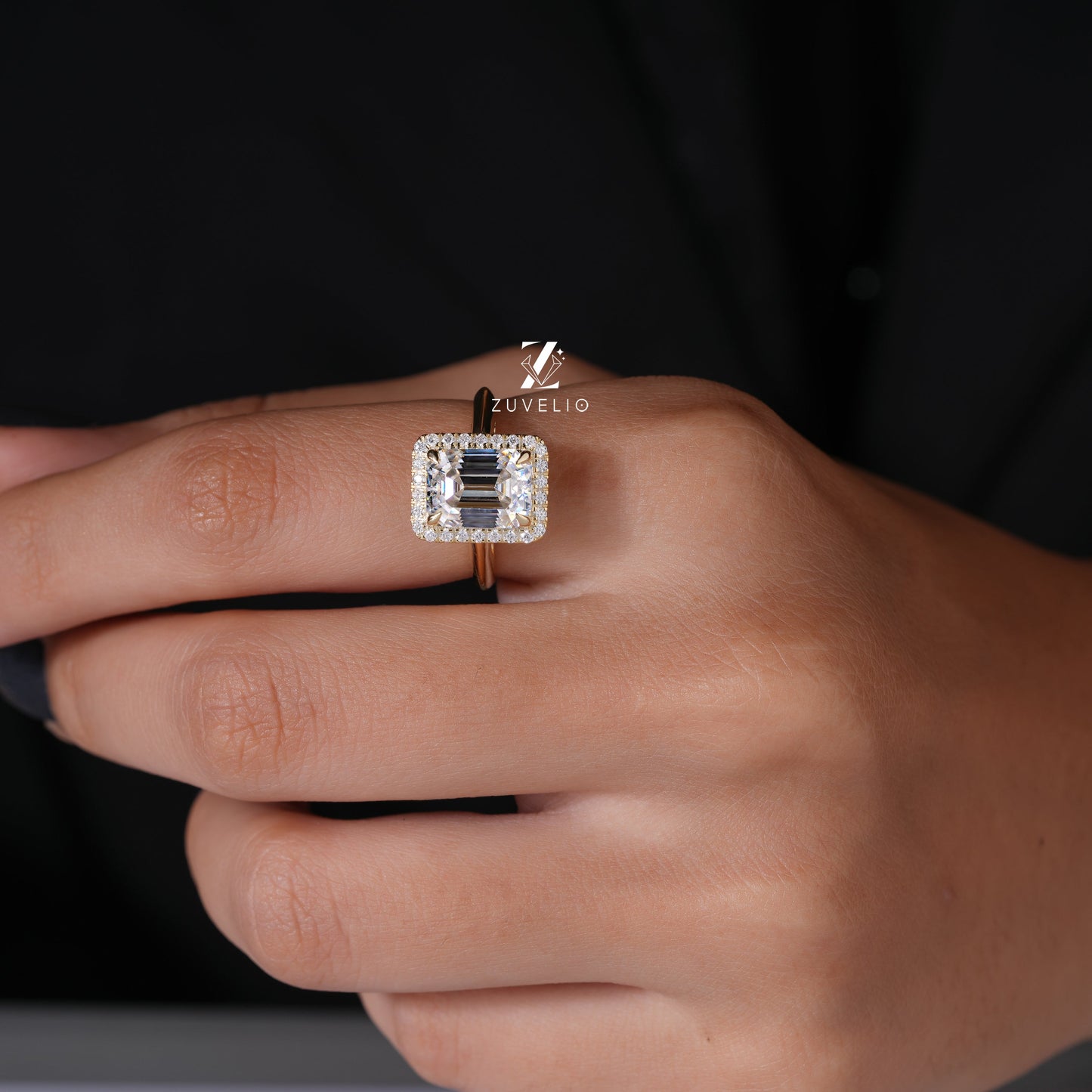 Halo Emerald Cut Moissanite Ring - Zuvelio.com