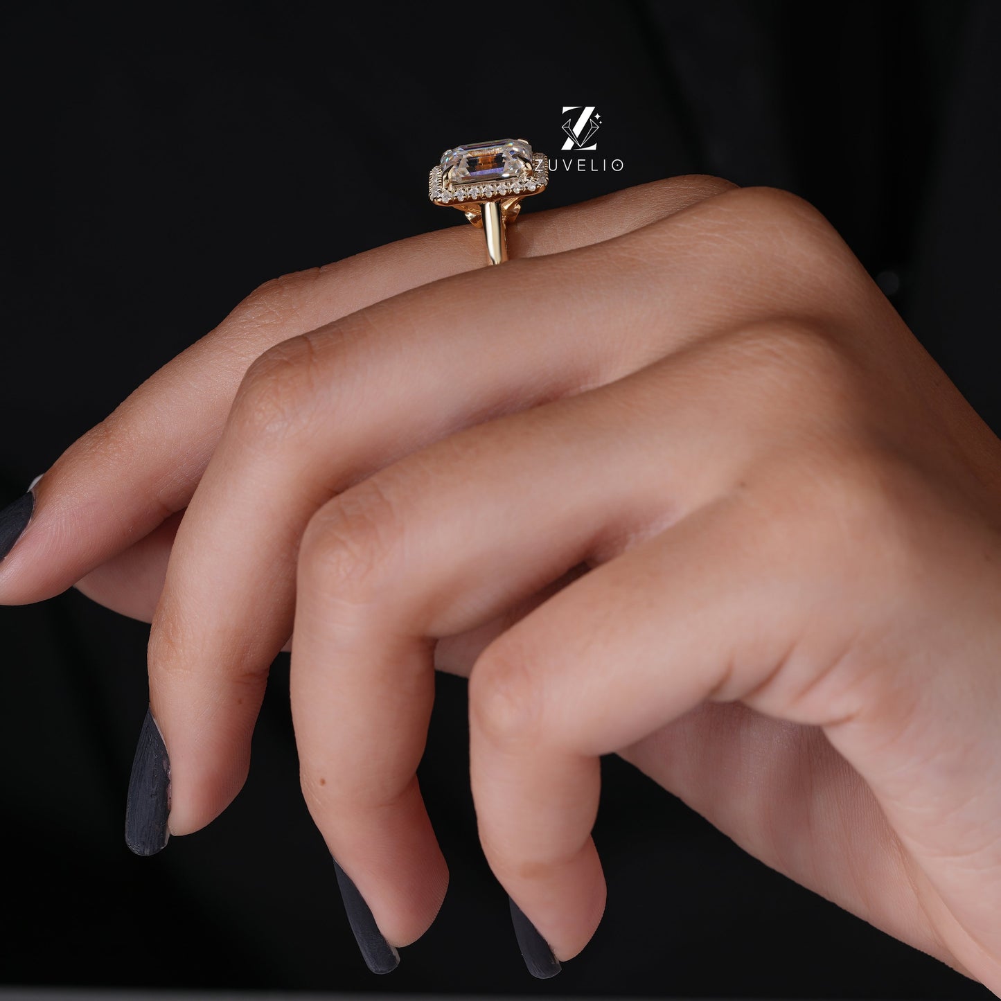 Halo Emerald Cut Moissanite Ring - Zuvelio.com