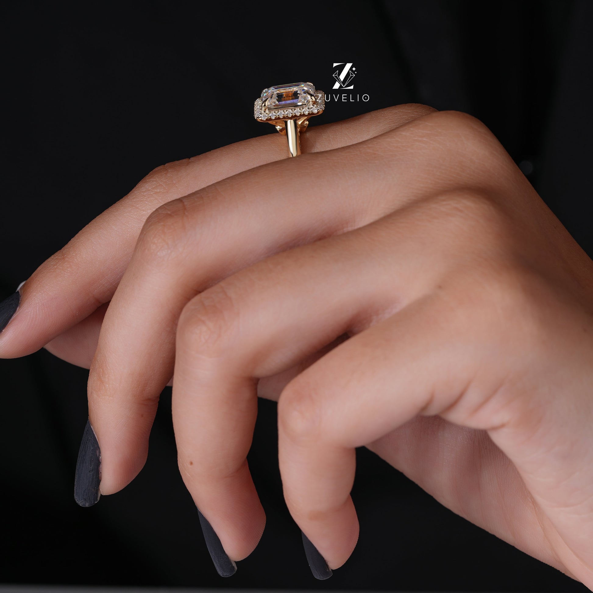 Halo Emerald Cut Moissanite Ring - Zuvelio.com