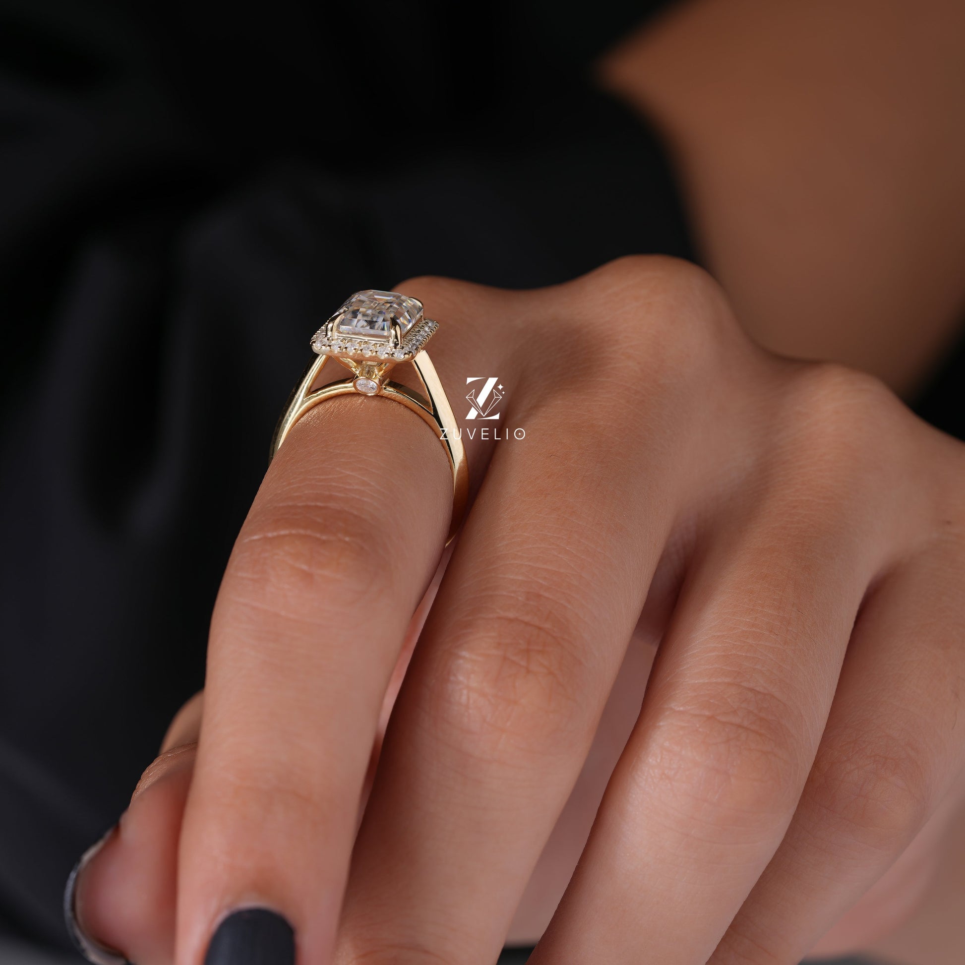 Halo Emerald Cut Moissanite Ring - Zuvelio.com