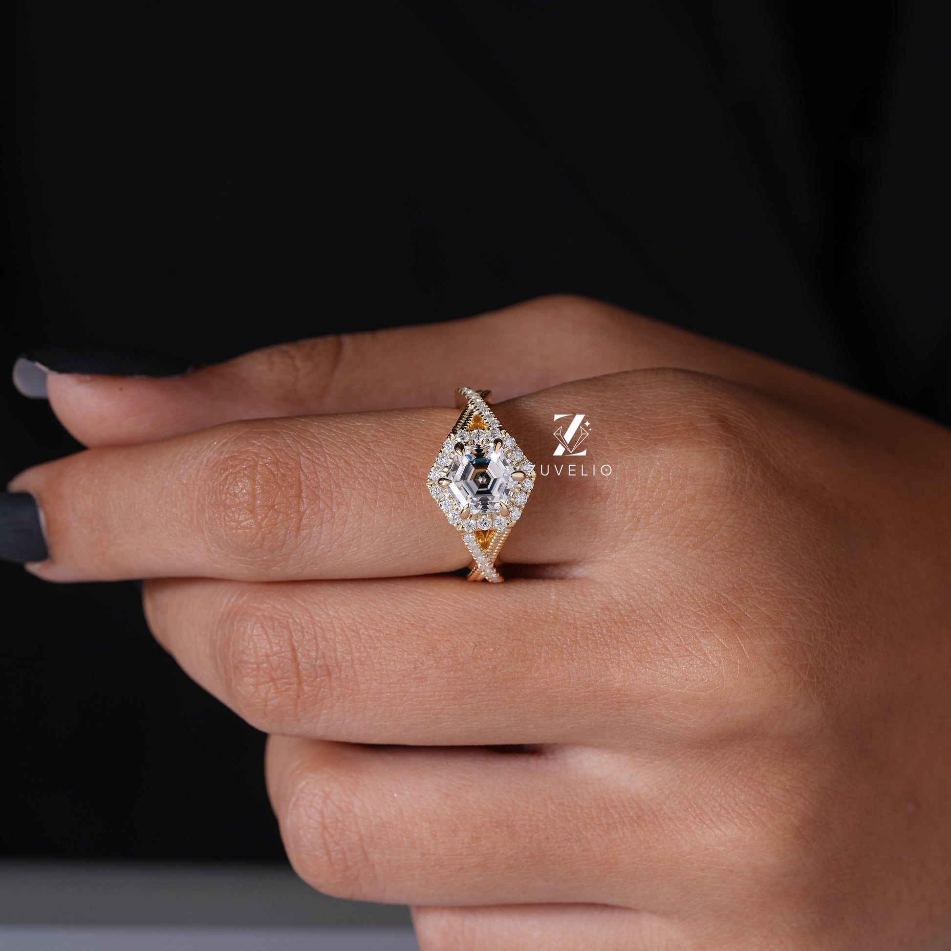 Hezagon Cut Yellow Gold Ring - Zuvelio.com
