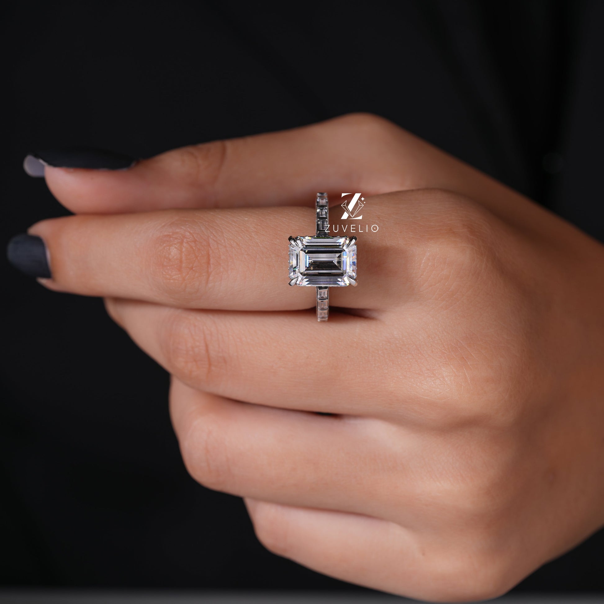 Antique Emerald Cut Moissanite Ring - Zuvelio.com