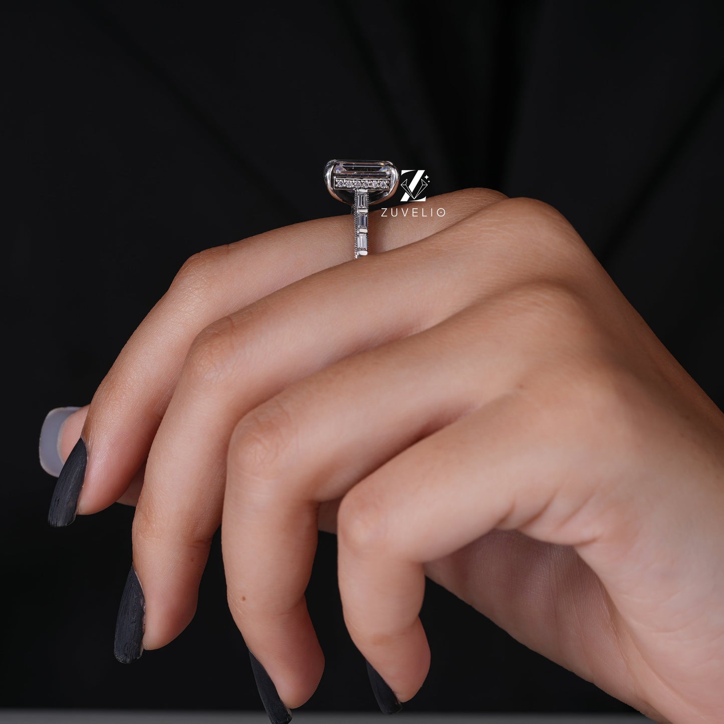Antique Emerald Cut Moissanite Ring - Zuvelio.com