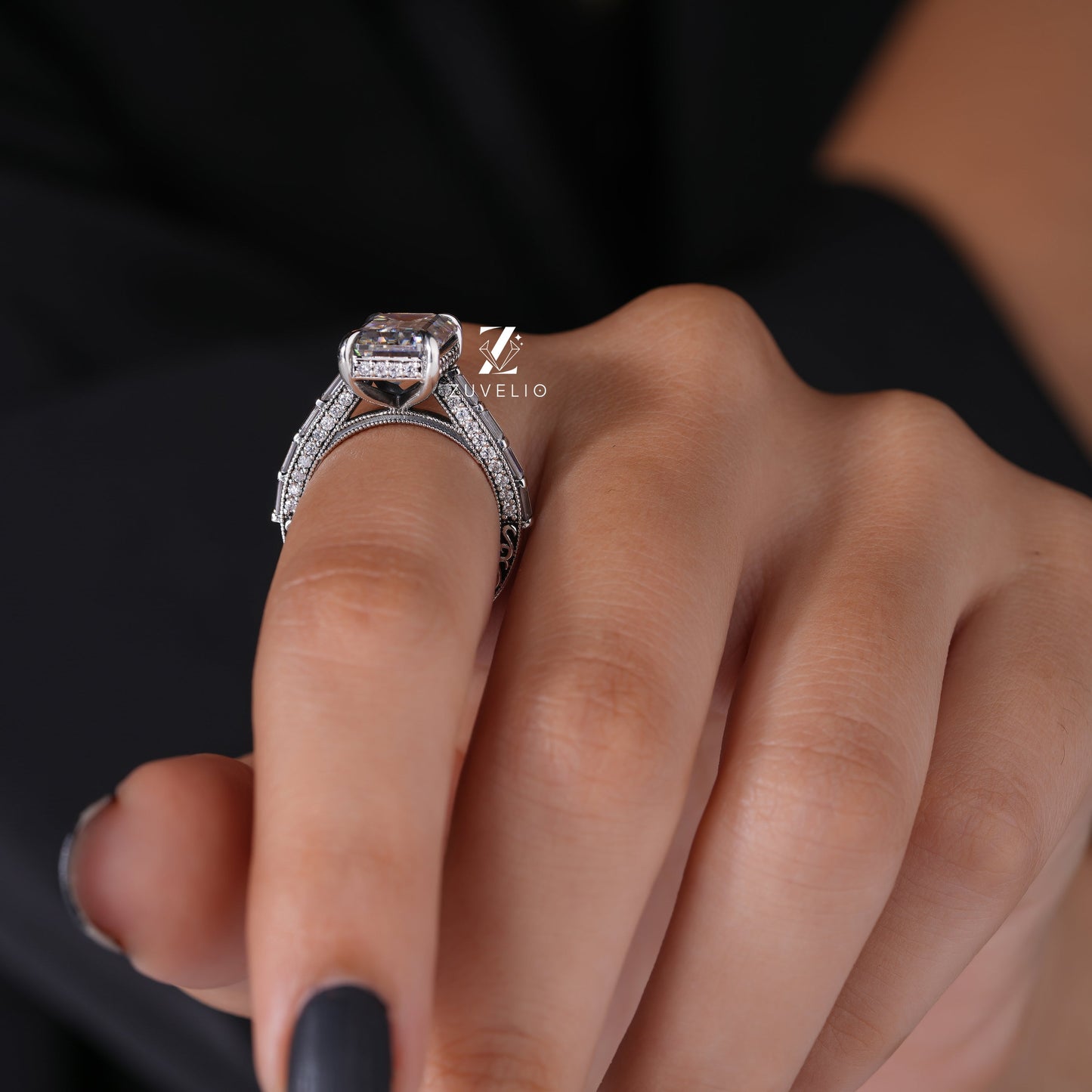 Antique Emerald Cut Moissanite Ring - Zuvelio.com