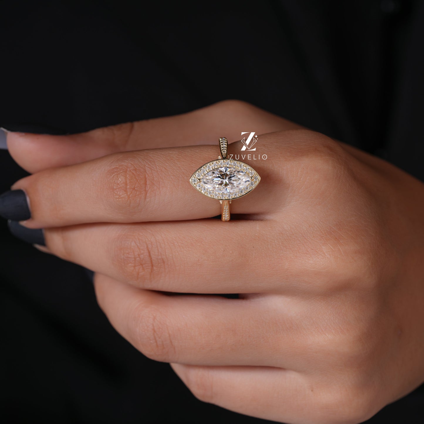 Halo Marquise Cut Moissanite Ring - Zuvelio.com