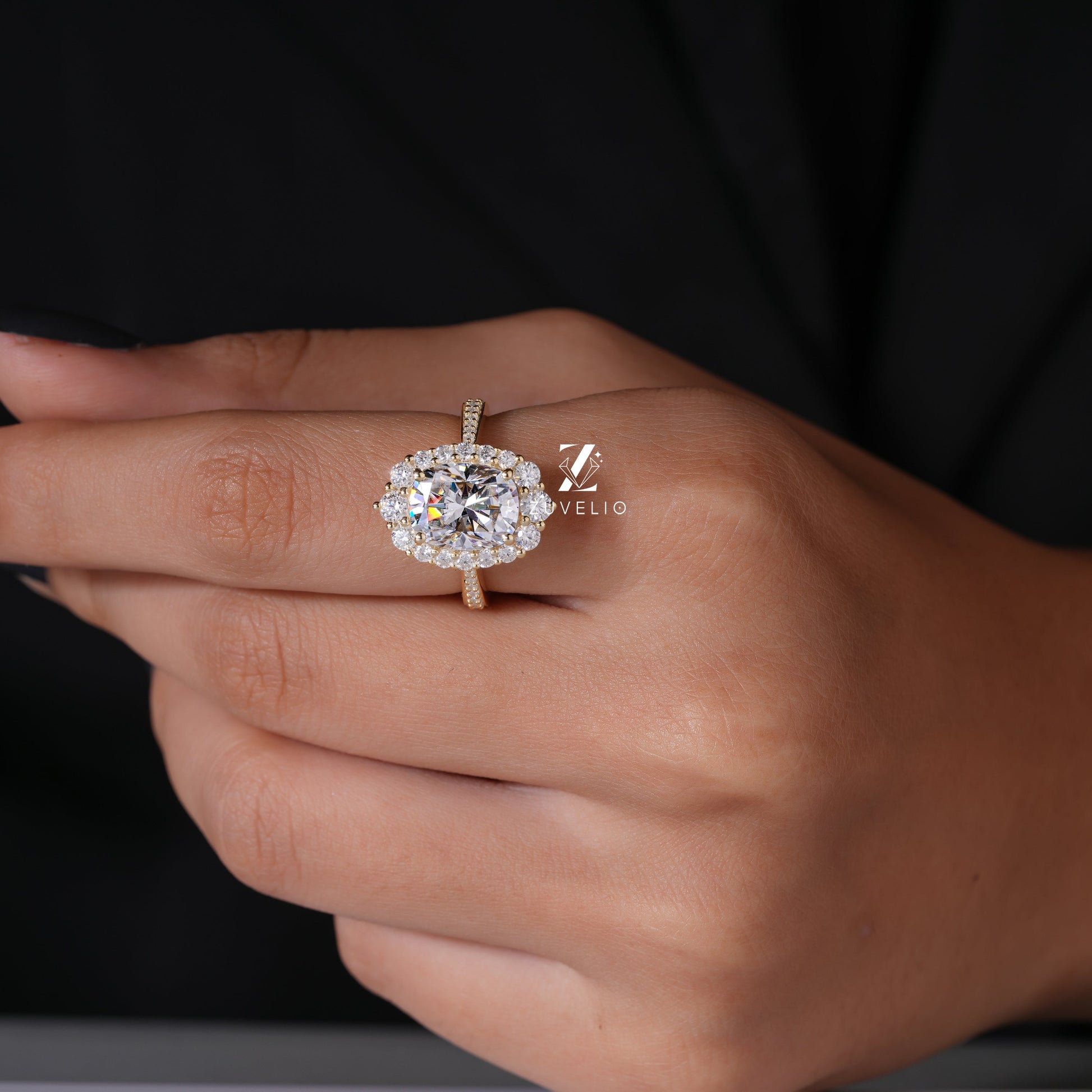 Halo Cushion Cut Moissanite Ring - Zuvelio.com