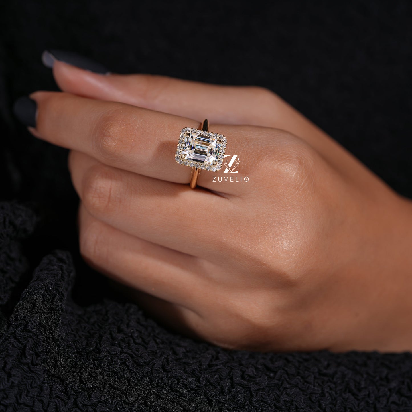 Halo Emerald Cut Moissanite Ring - Zuvelio.com
