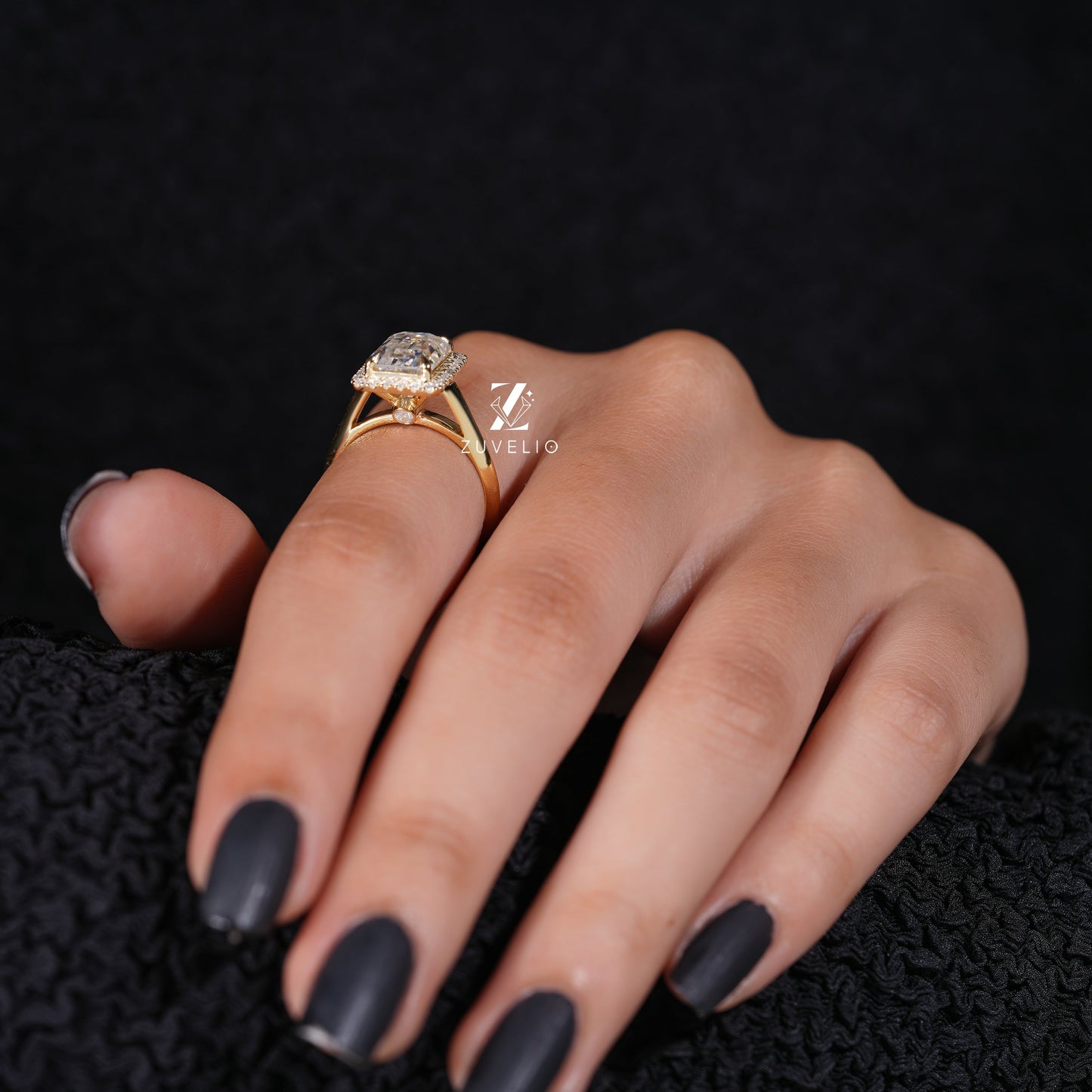 Halo Emerald Cut Moissanite Ring - Zuvelio.com