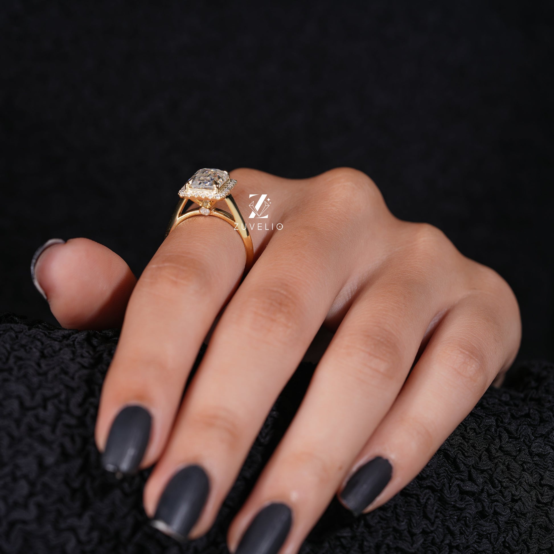 Halo Emerald Cut Moissanite Ring - Zuvelio.com