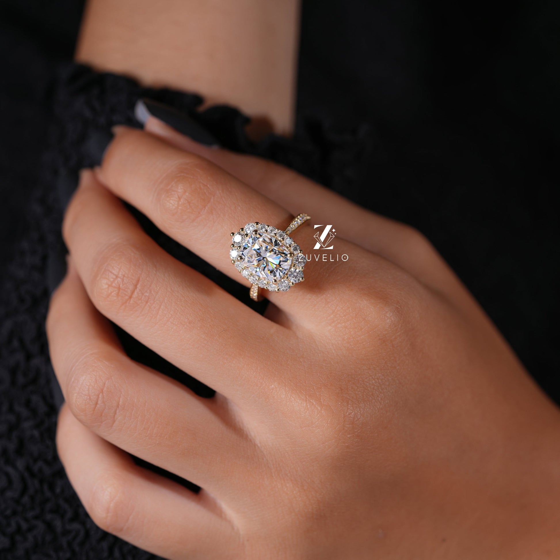 Halo Cushion Cut Moissanite Ring - Zuvelio.com
