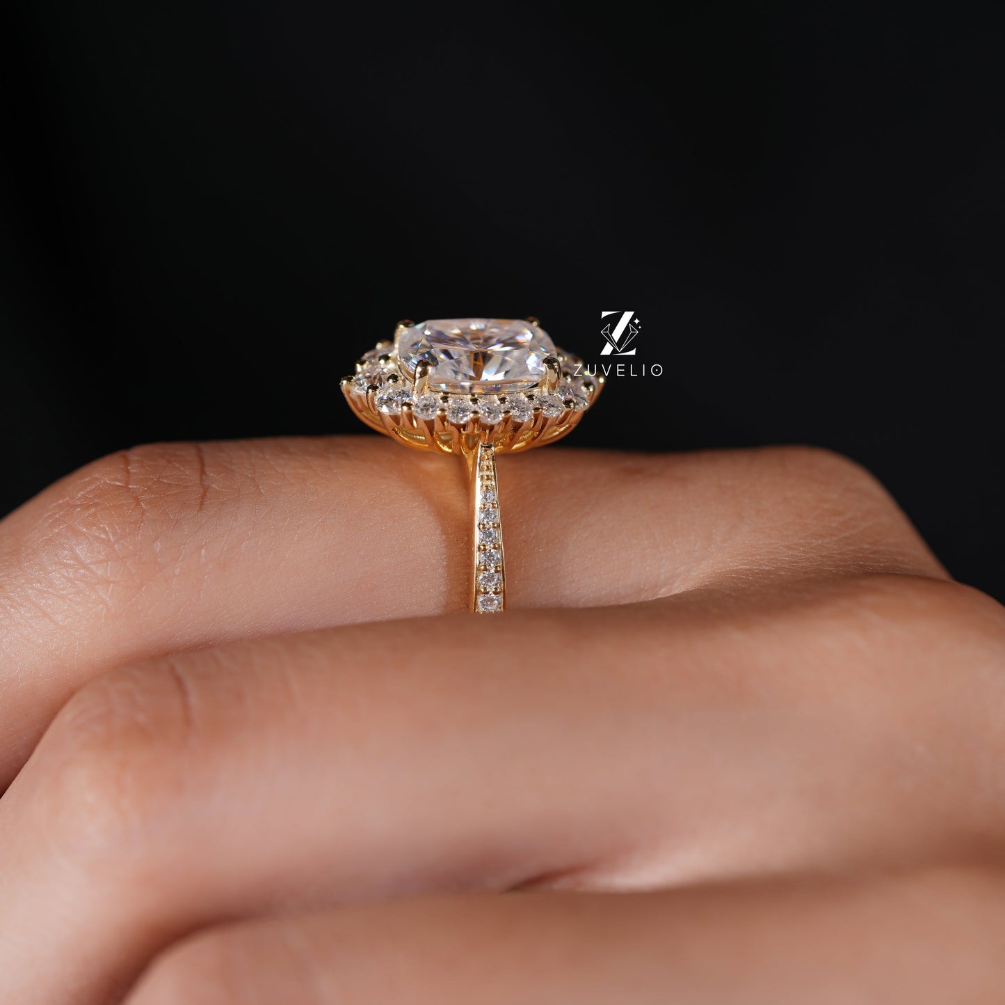 Halo Cushion Cut Moissanite Ring - Zuvelio.com