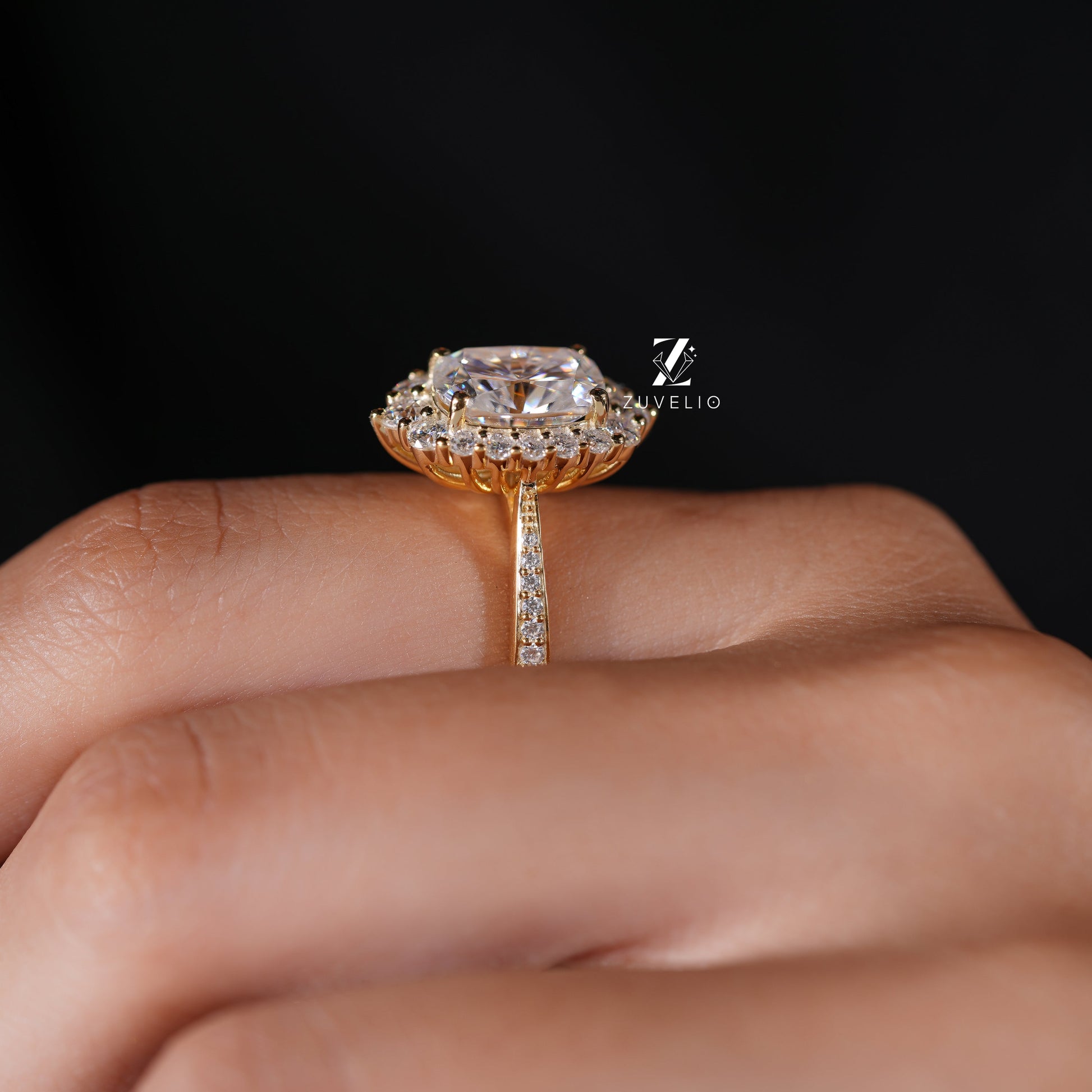 Halo Cushion Cut Moissanite Ring - Zuvelio.com