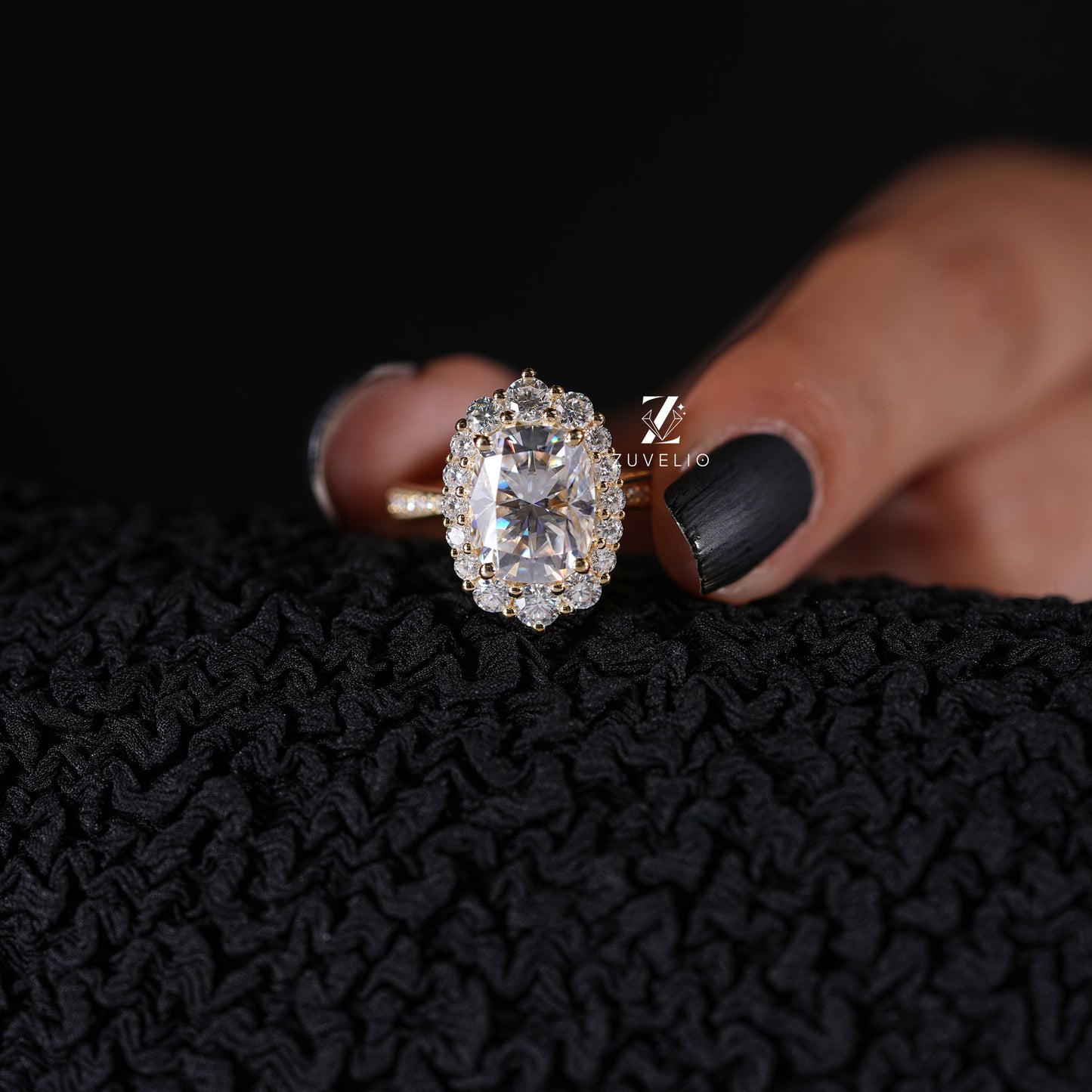 Halo Cushion Cut Moissanite Ring - Zuvelio.com