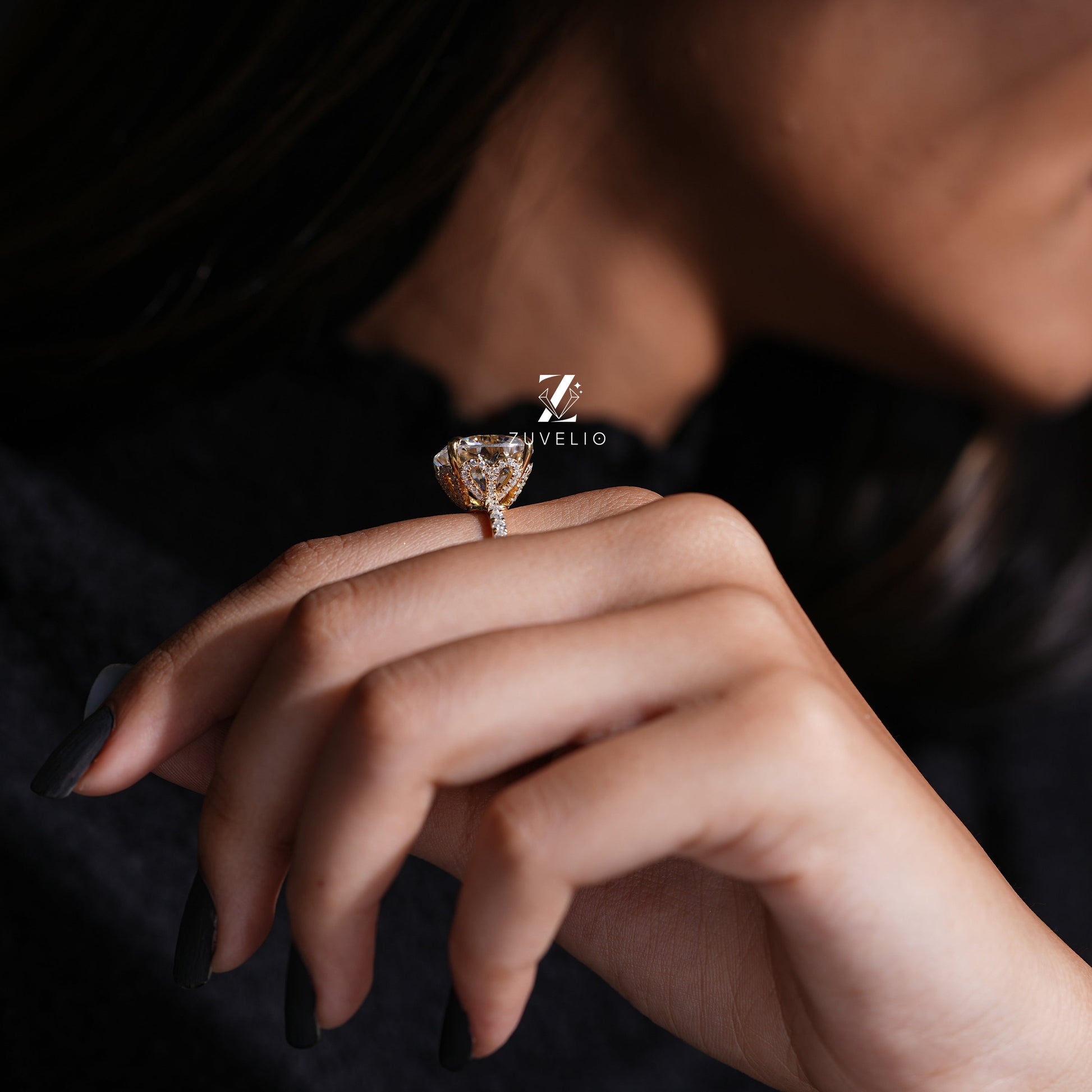 Cushion Hidden Halo Ring - Zuvelio.com