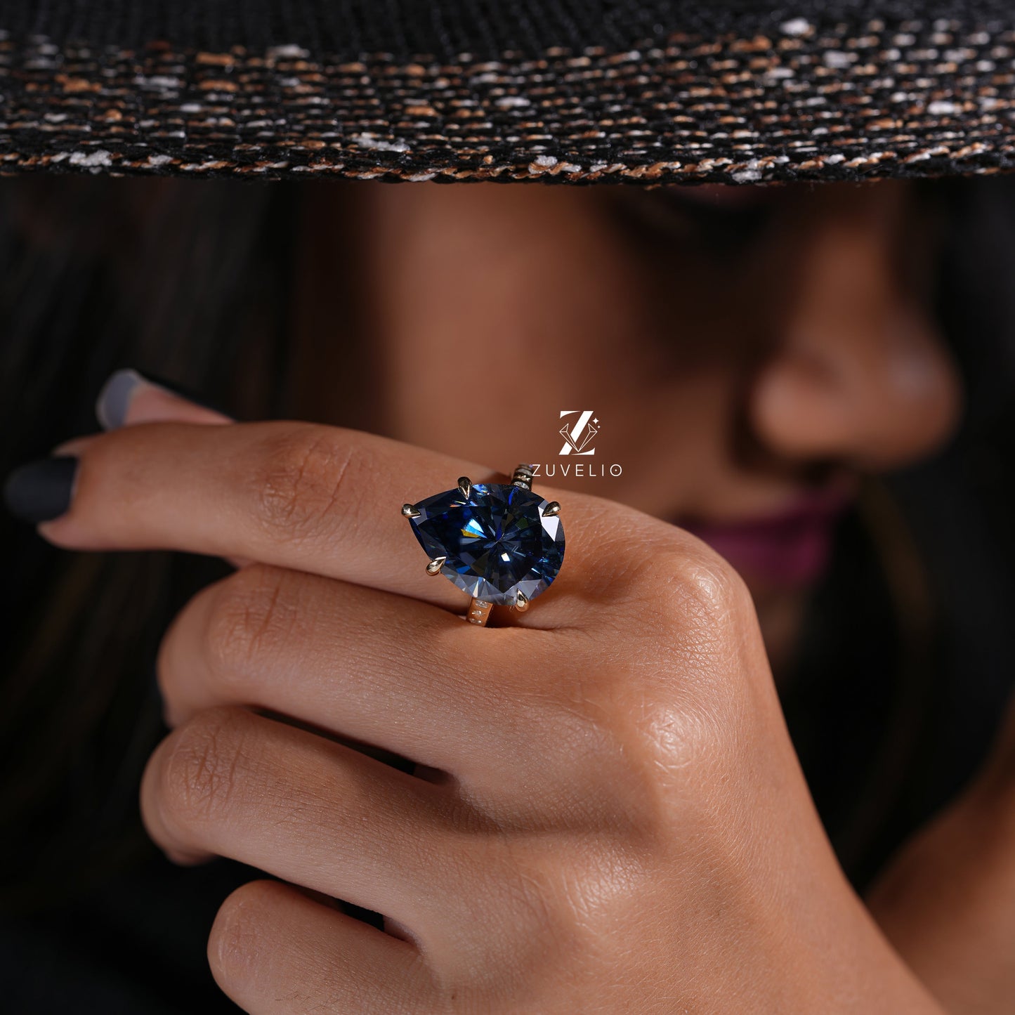 Blue Pear Moissanite Ring - Zuvelio.com