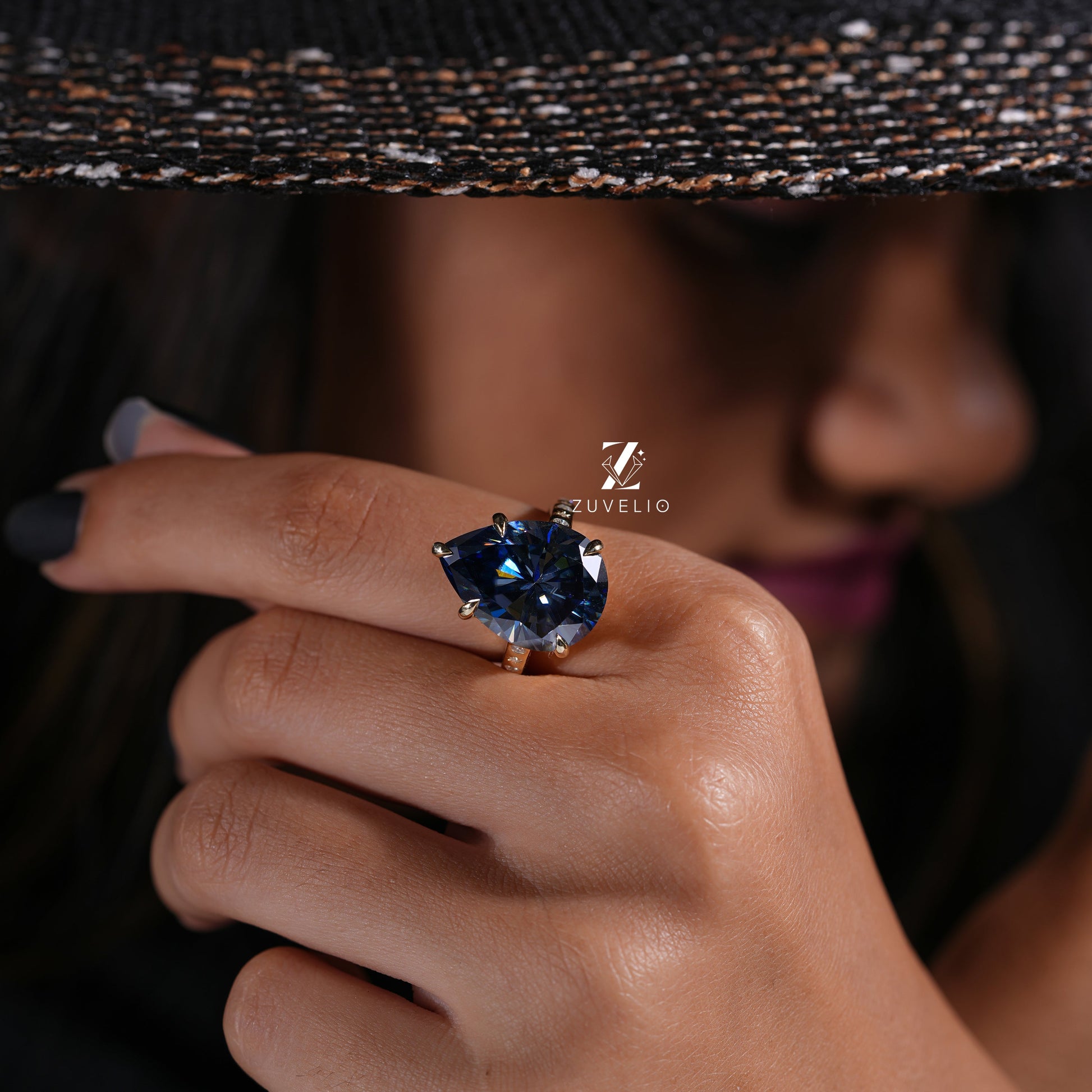 Blue Pear Moissanite Ring - Zuvelio.com