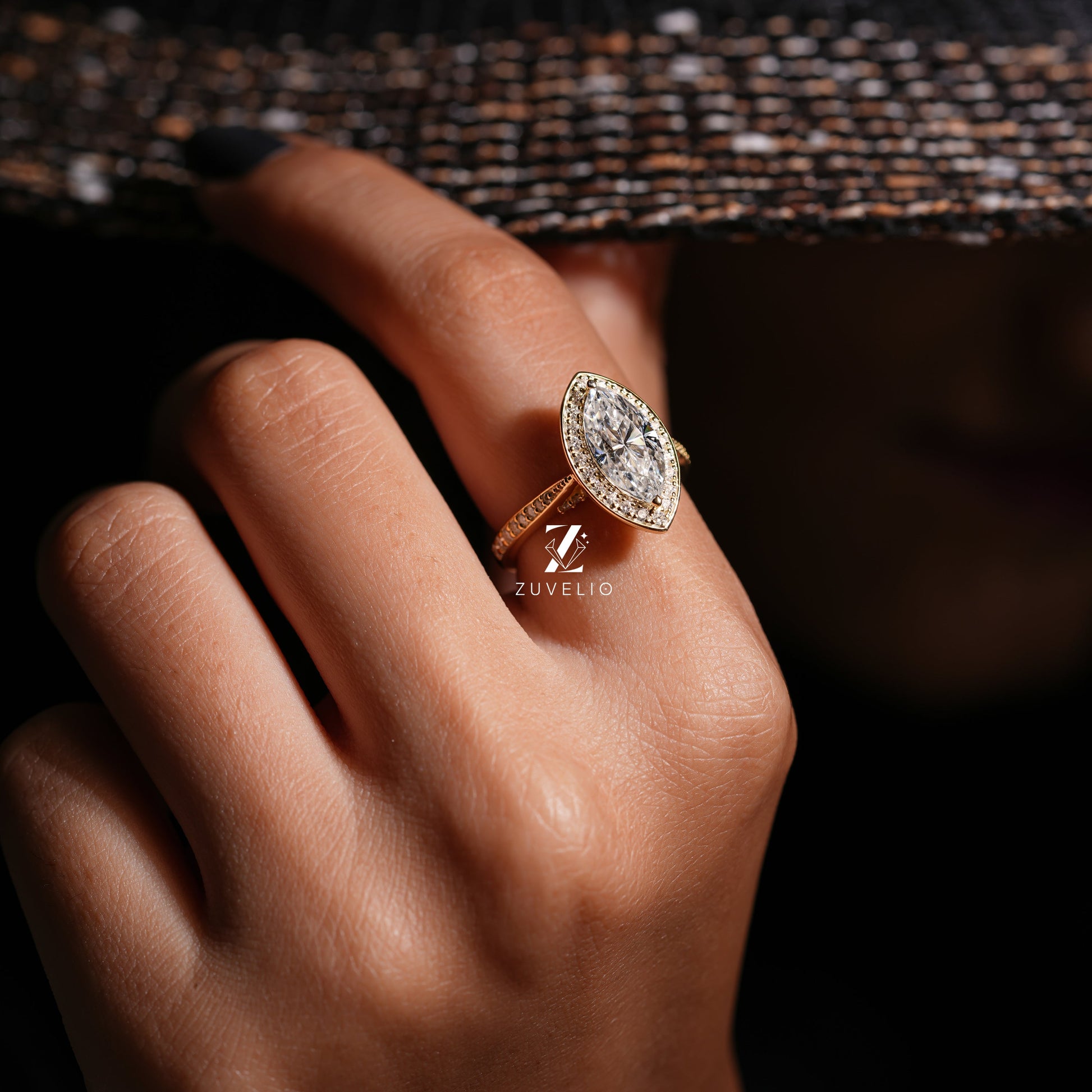Halo Marquise Cut Moissanite Ring - Zuvelio.com