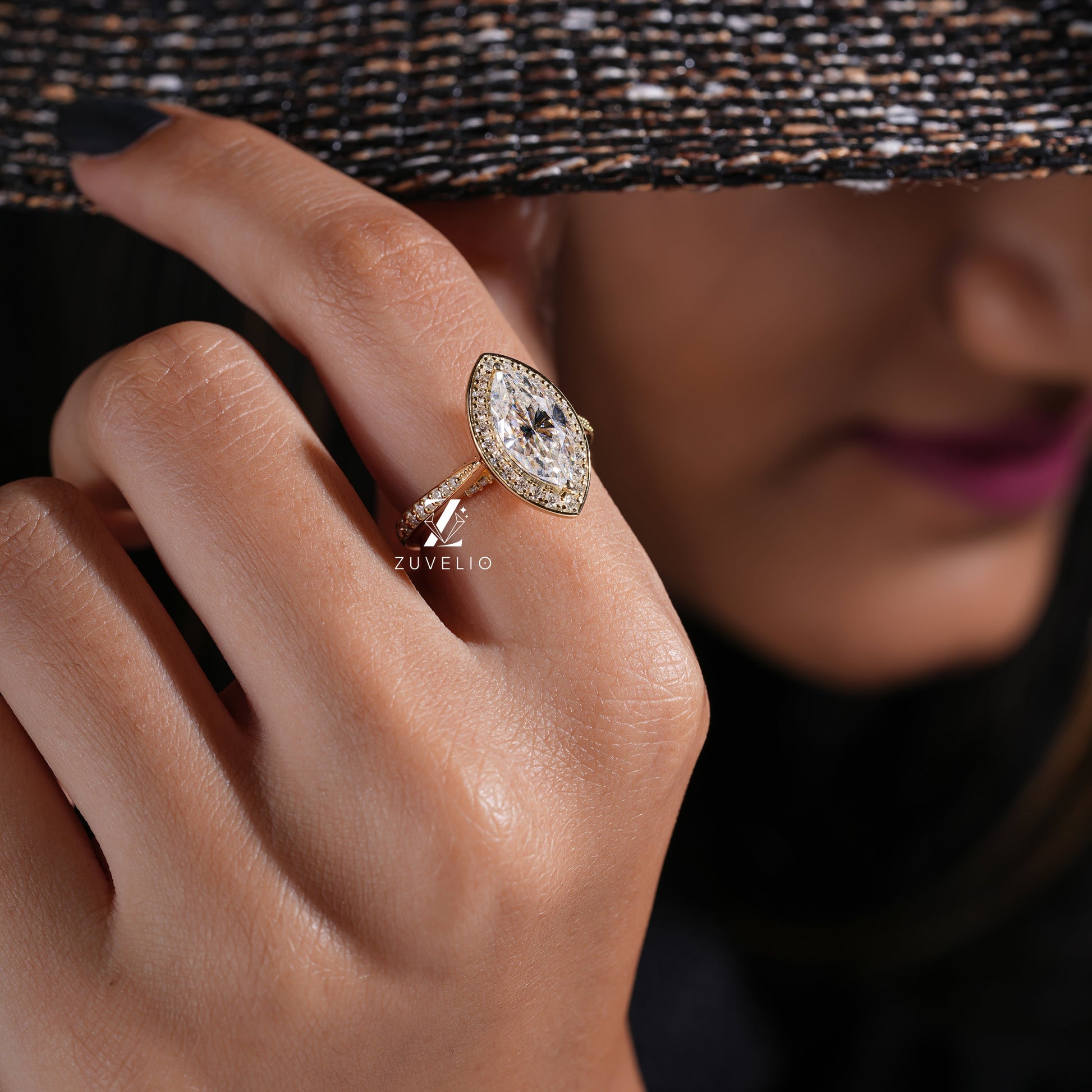 Halo Marquise Cut Moissanite Ring - Zuvelio.com