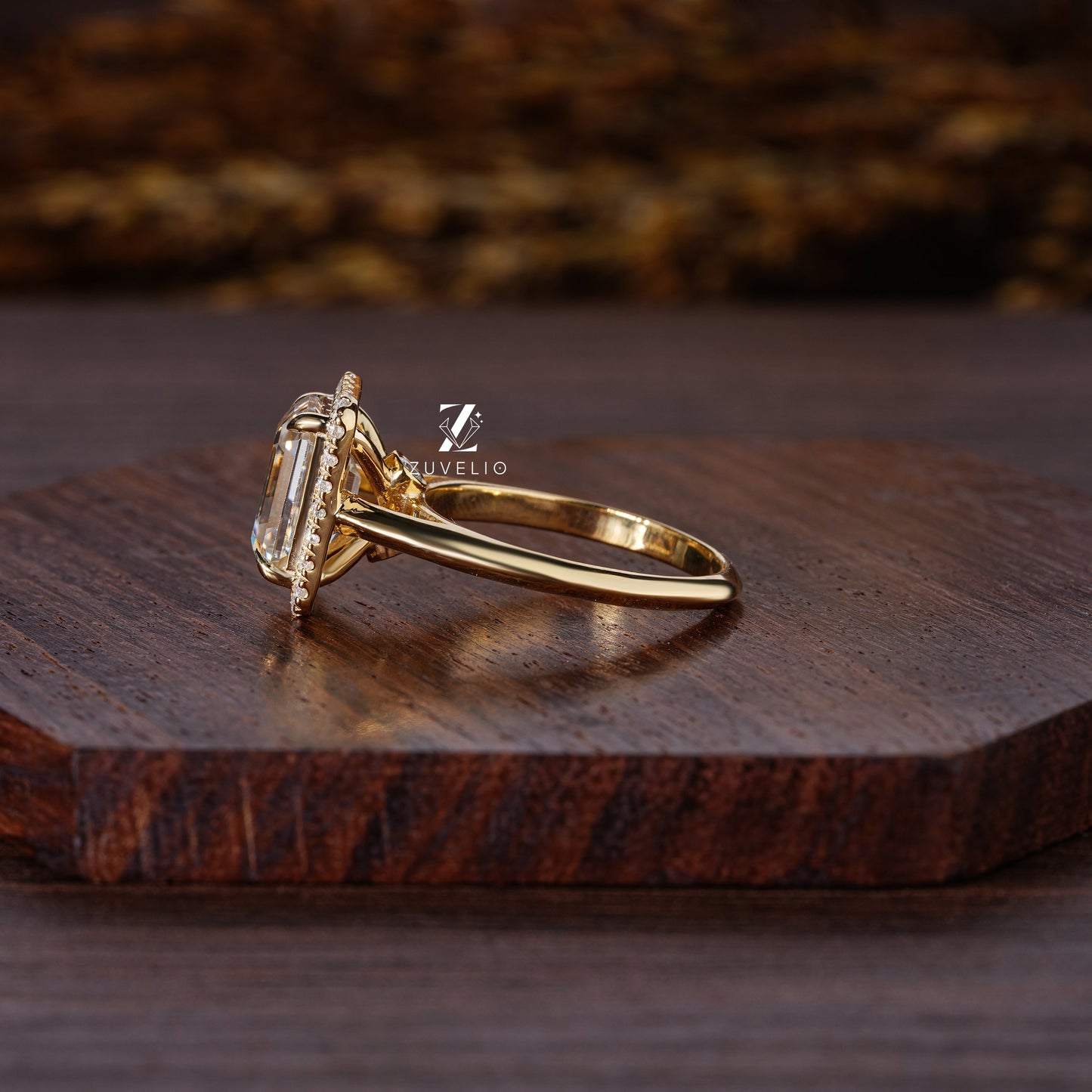 Halo Emerald Cut Moissanite Ring - Zuvelio.com