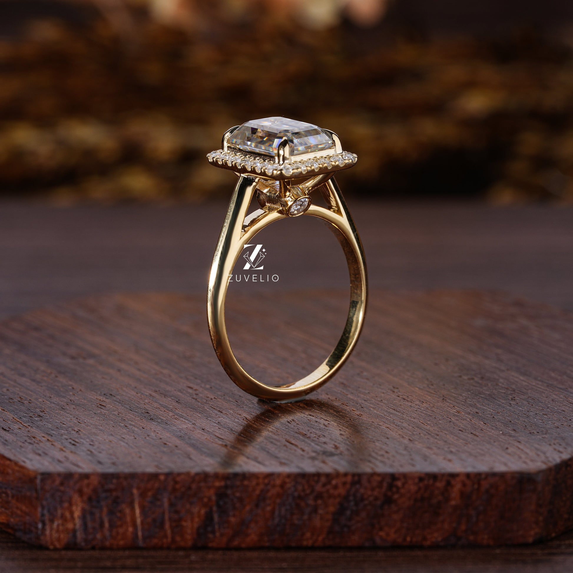 Halo Emerald Cut Moissanite Ring - Zuvelio.com