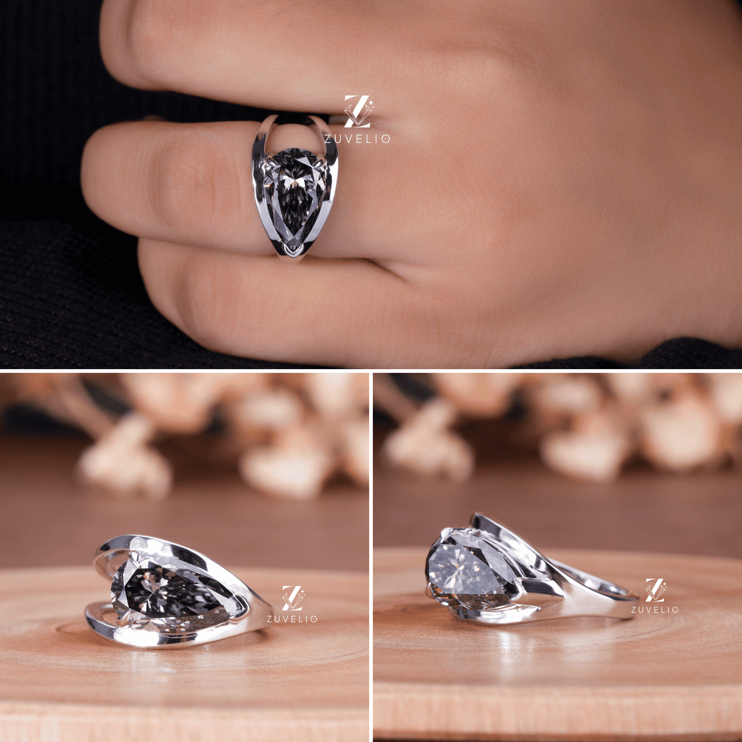 Pear Moissanite V Prong Ring