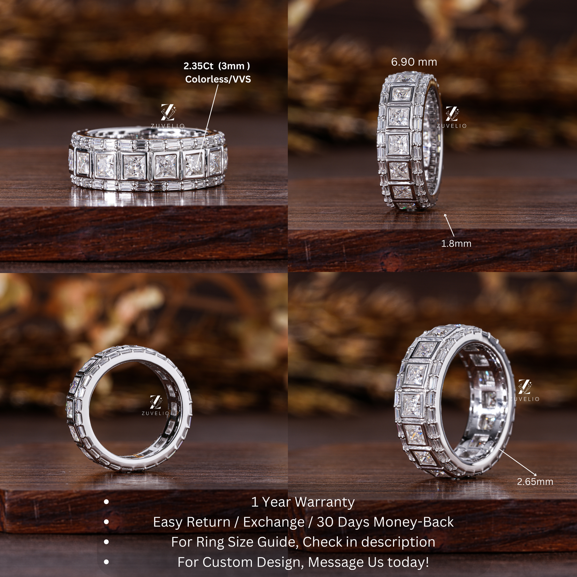 Princess Baguette Moissanite  Band - Zuvelio.com