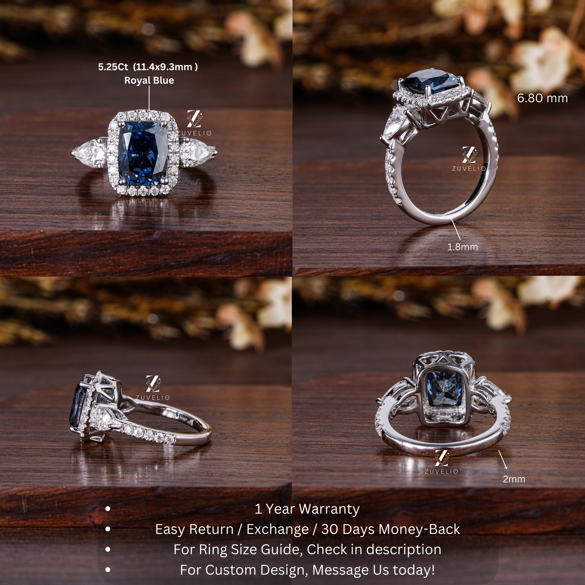 Royal Blue Moissanite Ring - Zuvelio.com