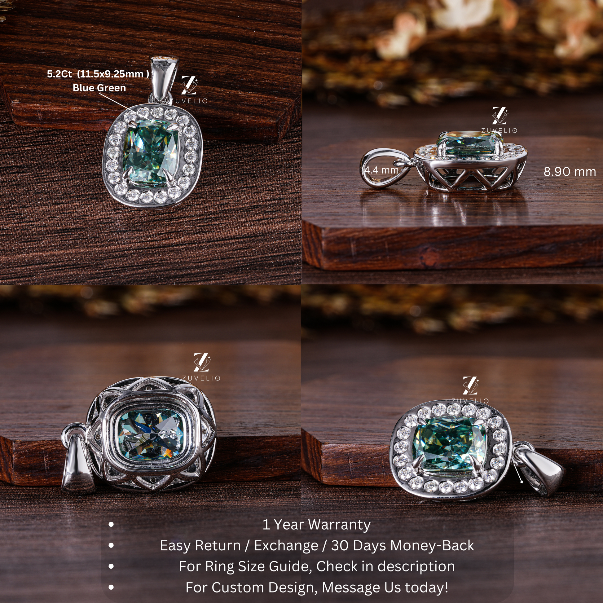 Blue Green Moissanite Pendant - Zuvelio.com