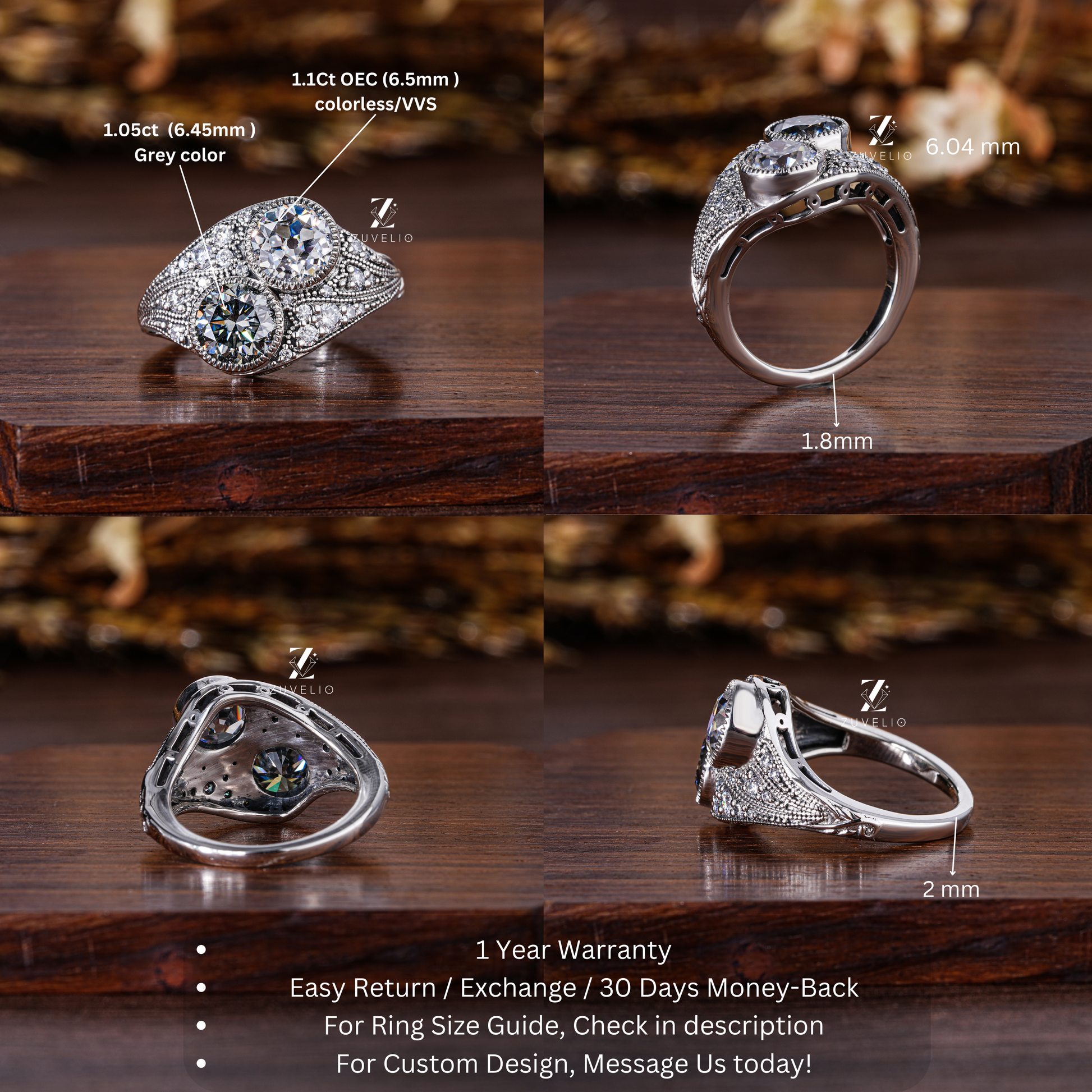 White Grey Moissanite Ring - Zuvelio.com