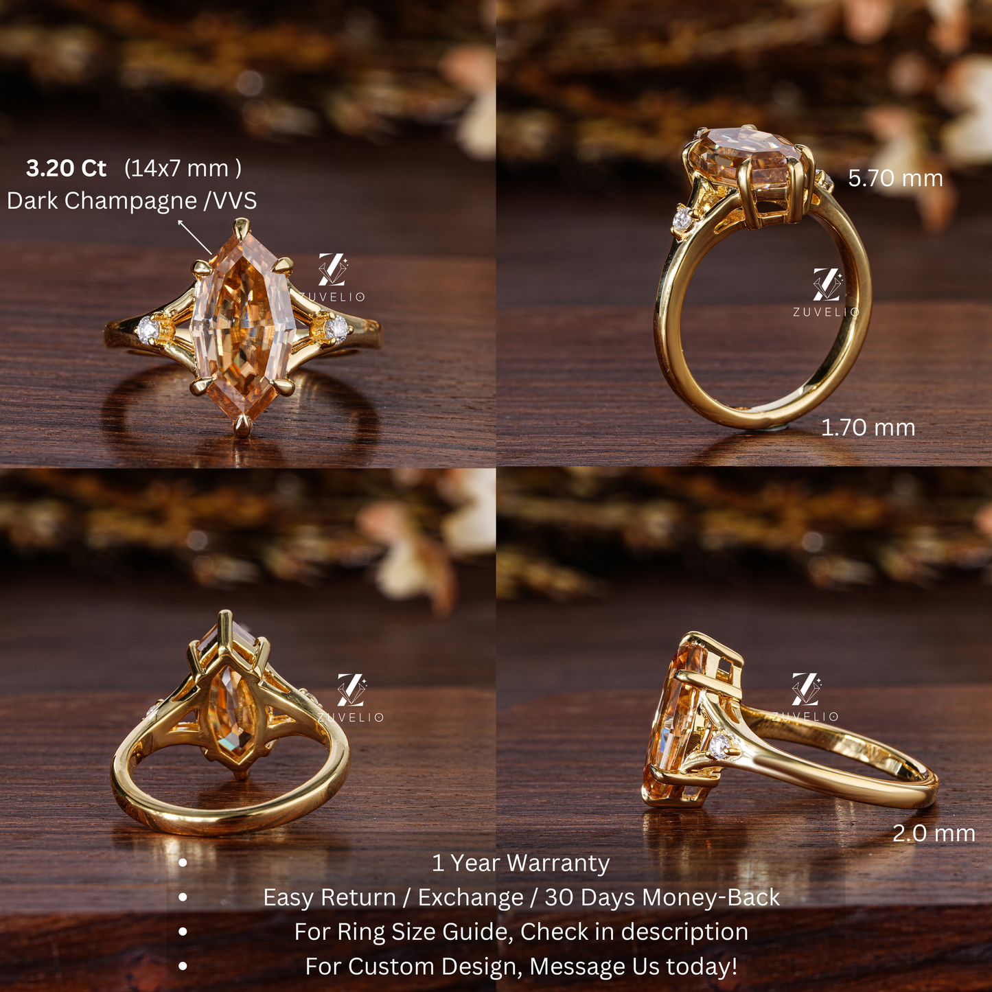 Marquise Champagne Ring - Zuvelio.com