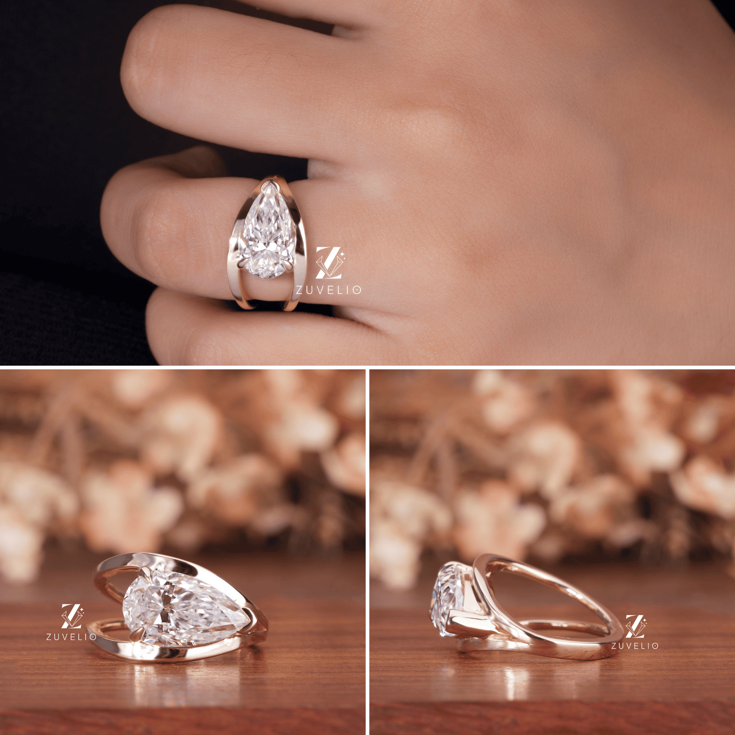 Pear Moissanite V Prong Ring