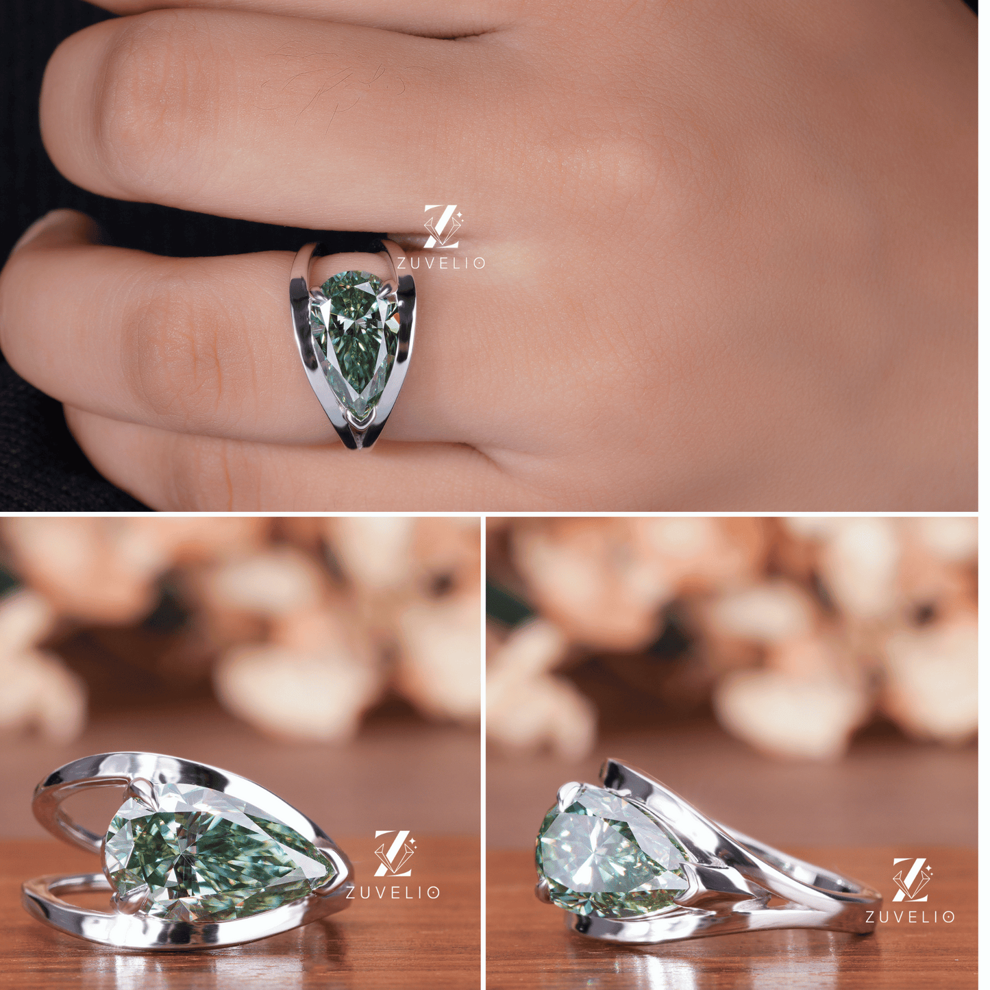 Pear Moissanite V Prong Ring